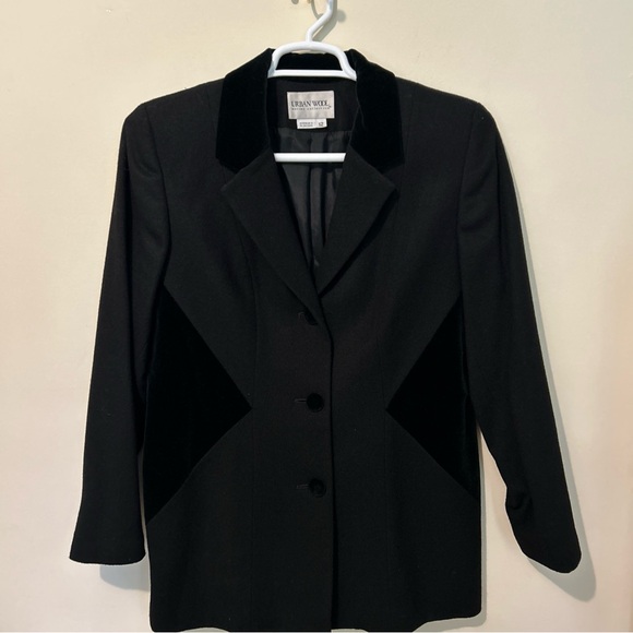 Urban Wool Jackets & Blazers - Urban Wool Jacket Women’s 12 Black Merino Wool & Velvet Business Career Holiday